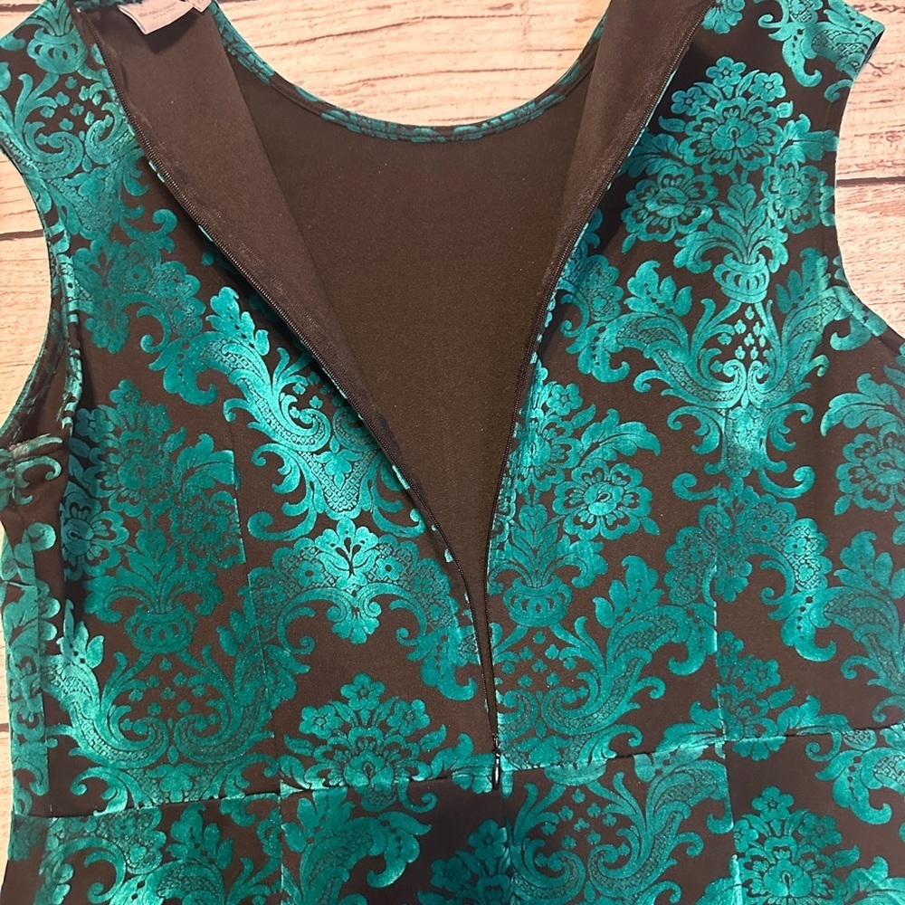 New York & Company Teal Black Damask Sleeveless Dress Size XL - Picture 4 of 6